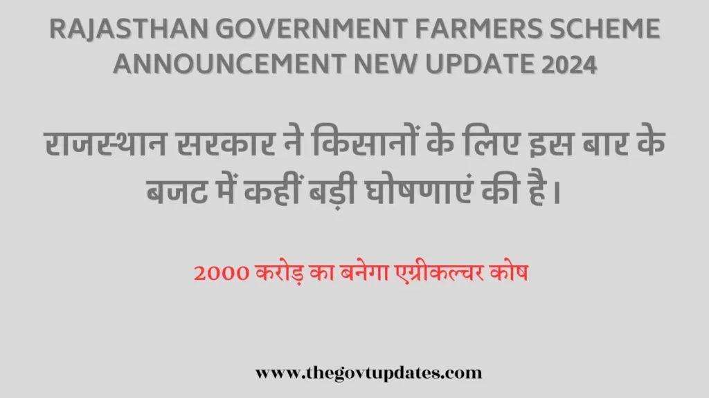 Rajasthan government farmers scheme announcement new update 2024