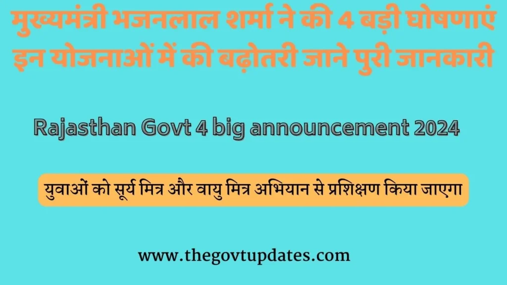 Rajasthan Govt 4 big announcement 2024
